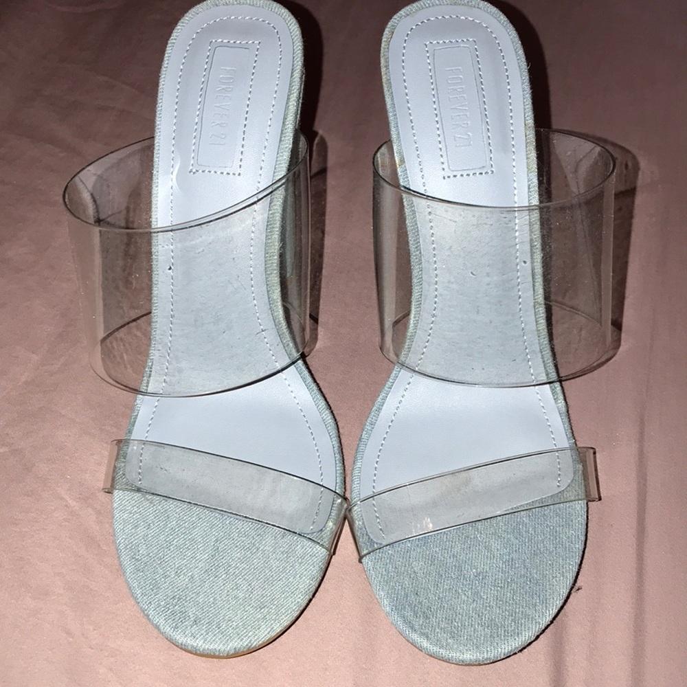 Forever 21 denim clear heels 8